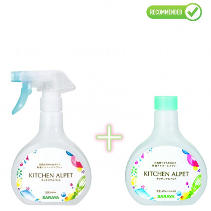 Saraya Kitchen Alpet Środek do sterylizacji powierzchni kuchennych i naczyń 400ml + wkład uzupełniający 400ml