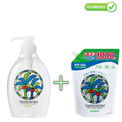 Saraya Yashinomi Środek do mycia naczyń, warzyw i owoców 500ml + uzupełniacz 1000ml