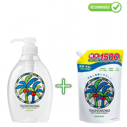 Saraya Yashinomi Środek do mycia naczyń, warzyw i owoców 500ml + uzupełniacz 1500ml
