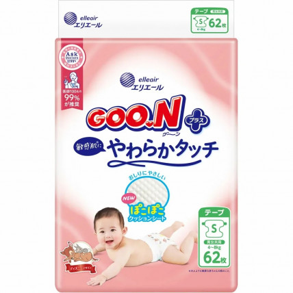 Goo.N Plus Diapers for sensitive skin S 4-8kg 62pcs Goo.N Plus Diapers for sensitive skin S 4-8kg 62pcs
