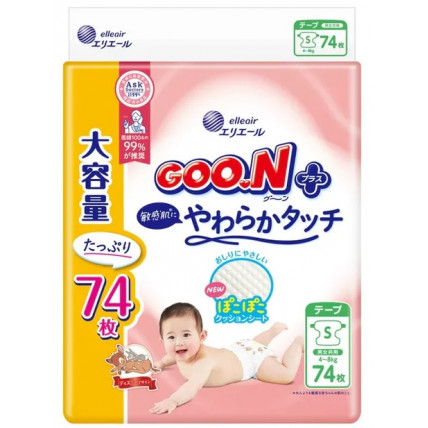 Goo.N Plus Pieluchomajtki dla wrażliwej skóry S 4-8kg 74szt Goo.N Plus Pieluchomajtki dla wrażliwej skóry S 4-8kg 74szt