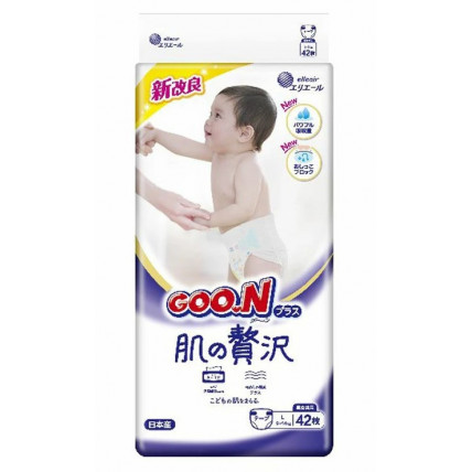 Goo.N Plus Skin Luxury Pieluchy dla wrażliwej skóry L 9–14kg 42szt Goo.N Plus Skin Luxury Pieluchy dla wrażliwej skóry L 9–14kg 42szt