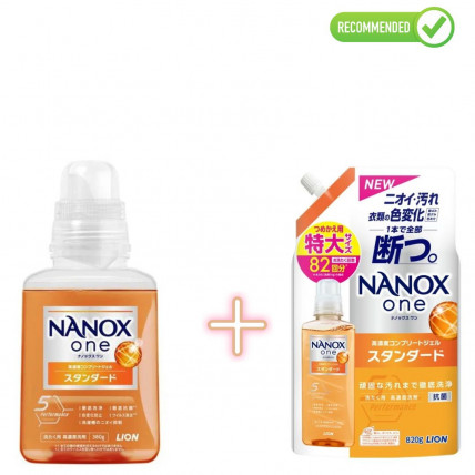 Lion Nanox One Żel do prania przeciw uporczywym zabrudzeniom 380g + uzupełnienie 820g