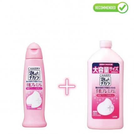 Lion Charmy Pieniący się środek do mycia naczyń o zapachu dzikiej róży 240ml + uzupełnienie 550ml
