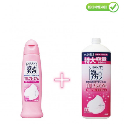 Lion Charmy Pieniący się środek do mycia naczyń o zapachu dzikiej róży 240ml + uzupełnienie 930ml