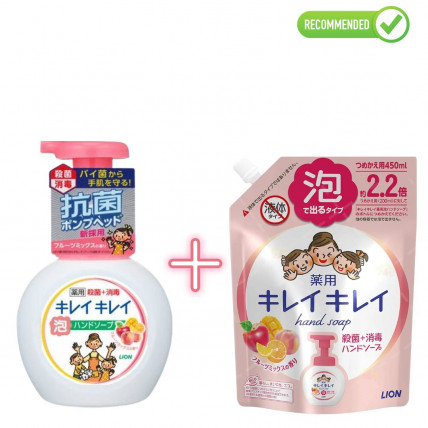Lion KireiKirei Pieniące mydło w płynie o owocowym zapachu 250ml + uzupełniacz 450ml