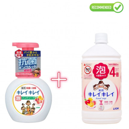 Lion KireiKirei Pieniące mydło w płynie o owocowym zapachu 250ml + uzupełniacz 800ml