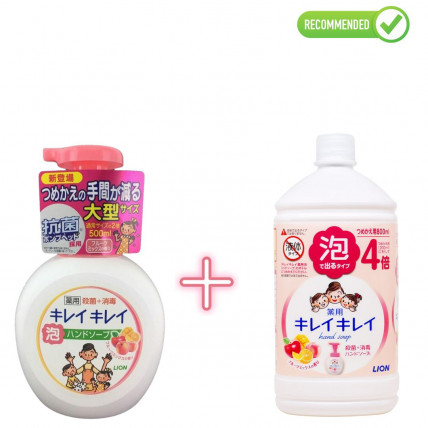 Lion KireiKirei Pieniące mydło w płynie o owocowym zapachu 500ml + uzupełniacz 800ml