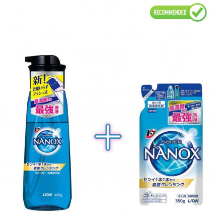 Lion Top Super Nanox Skoncentrowany płyn do prania, butelka z pompką 400ml + uzupełnienie 350g