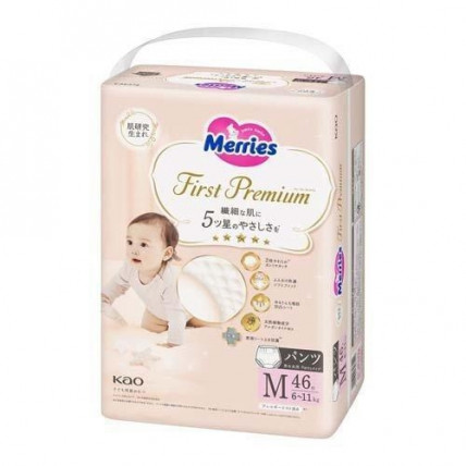 Merries First Premium Pieluchomajtki PM 6-11kg 46szt