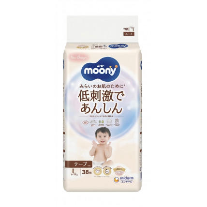 Japońskie pieluszki Moony Natural L 9-14kg 38szt