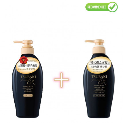 Shiseido Tsubaki Premium EX Regenerujący szampon i odżywka-maska do włosów zniszczonych 450ml
