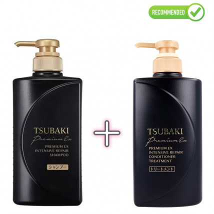 Shiseido Tsubaki Premium EX Regenerujący szampon i odżywka-maska do włosów zniszczonych 490ml