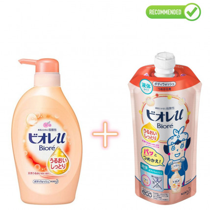 Biore U Intensywnie nawilżające płynne mydło do ciała o delikatnym kwiatowo-owocowym zapachu 480 ml + uzupełnienie 340 ml